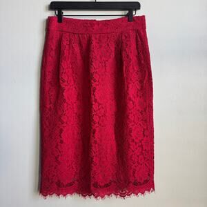 NEW J. Crew Pintuck Lace Pencil Skirt in Red Size 8